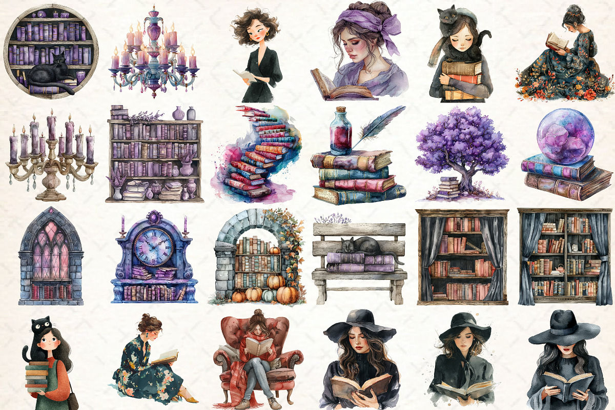 Spooky Halloween Library Clipart, an Illustration by Libby Wishes (Photo 5 of 9)