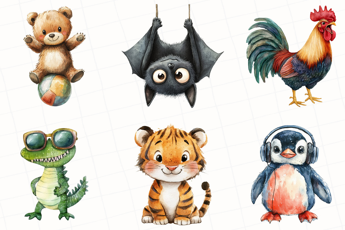 Watercolor Funny Animals Clipart, an Illustration by OK Design (Photo 3 of 5)