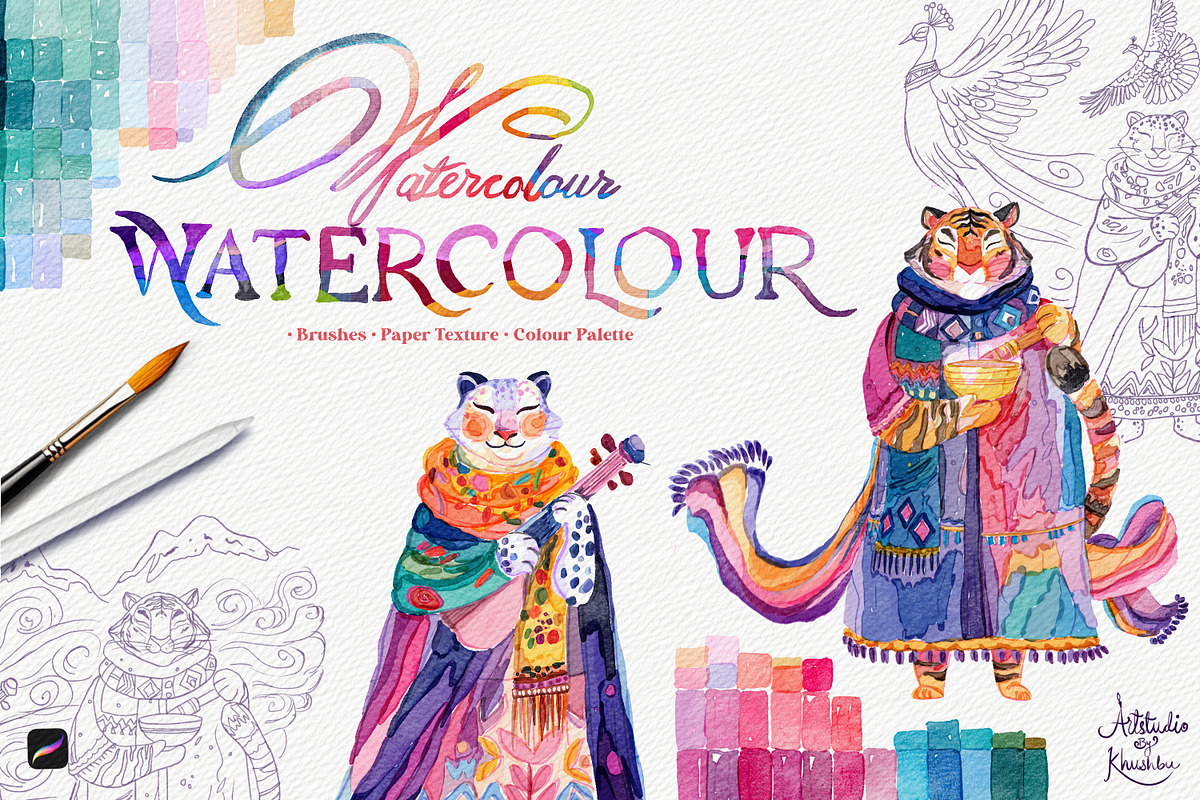 Wonderful Watercolour for Procreate, a Brush Add-On by ArtstudioByKhushbu (Photo 1 of 20)