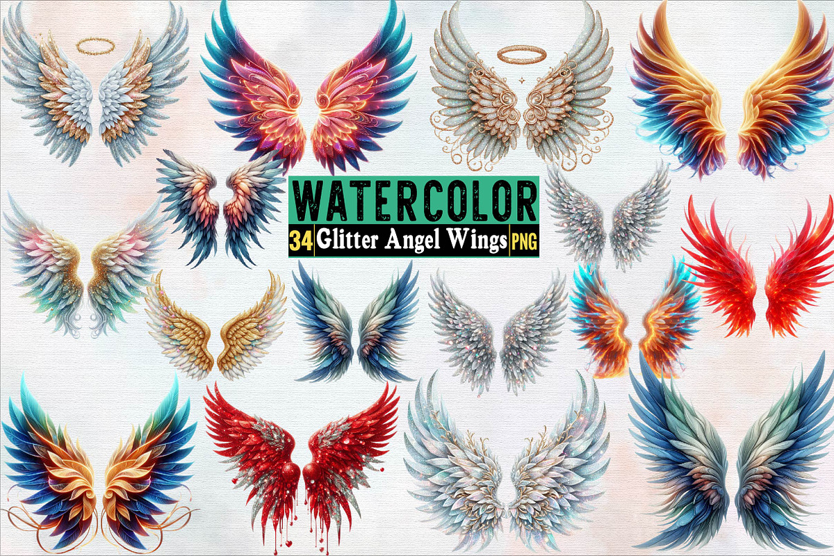 Glitter Angel Wings Sublimation Clip, an Illustration by SVGArt (Photo 1 of 8)