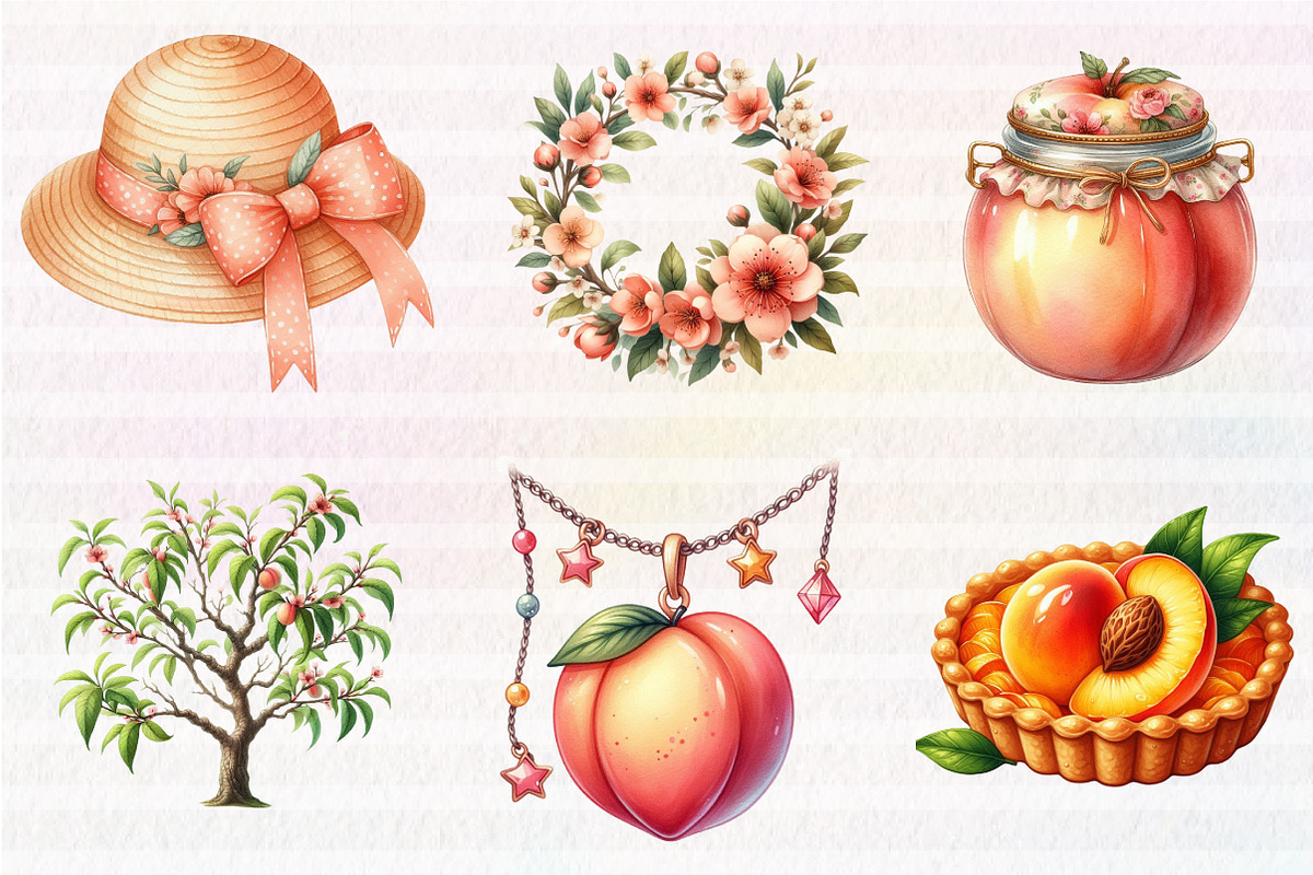 Watercolor Cute Peaches Garden Fruit, an Illustration by CreationArt (Photo 4 of 5)