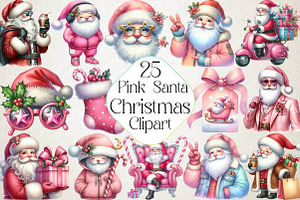 Pink Trendy Christmas Santa Png, an Illustration by DreamPrint404