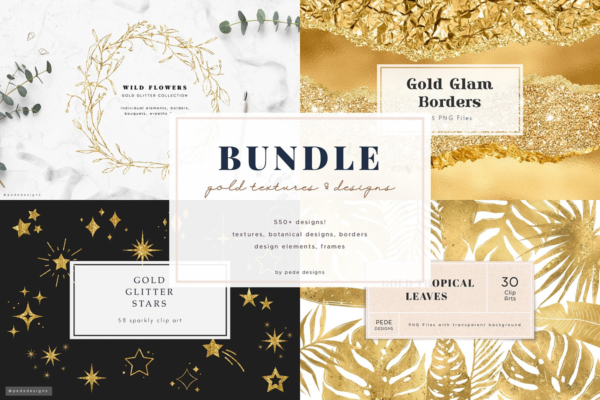 Gold Textures & Elements Bundle, a Texture Graphic by PeDe Designs (Photo 1 of 11)