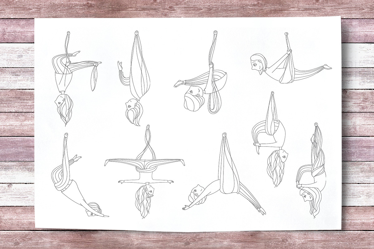 Aerial Yoga Poses Set, a Healthcare Illustration by CARROTDESIGN (Photo 4 of 4)