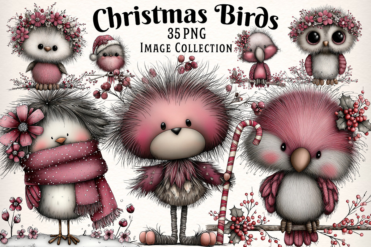 Whimsical Christmas Fluffy Birds, an Illustration by Dream Creation (Photo 1 of 7)