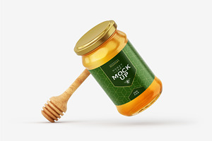 Honey Jar Mockup Set With Dipper