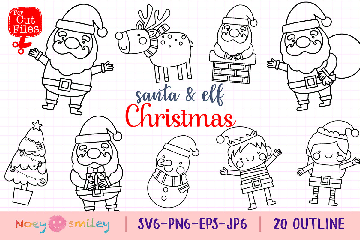 Santa & Elf Outline Clipart, a Decorative Illustration by Noey smiley (Photo 1 of 6)