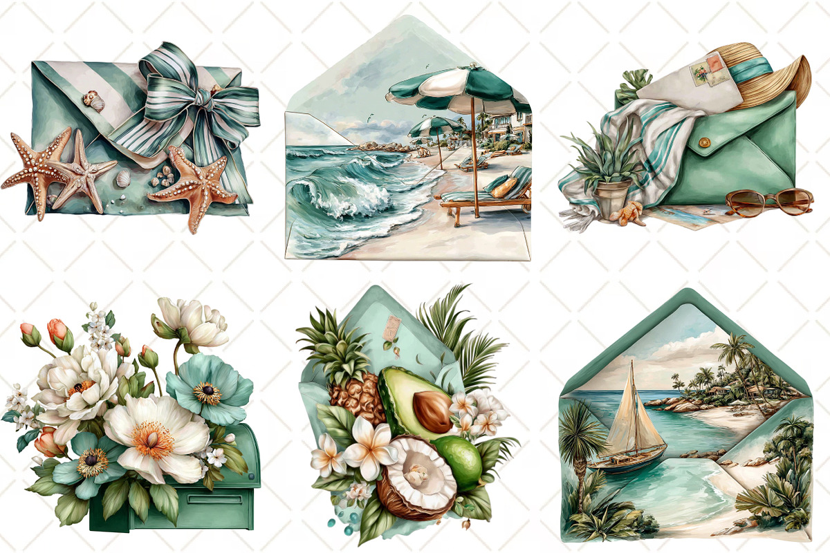 Whimsical Summer Envelope Clipart, an Illustration by Black Bird Studio (Photo 3 of 5)
