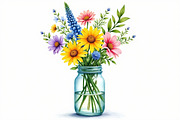 Wildflowers in Mason Jar Clipart Set, an Illustration by hafijul (Thumbnail 4 of 14)