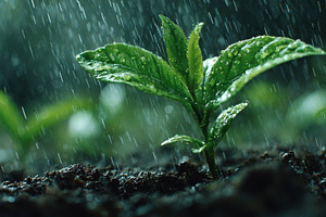 Young plant growing in rain fresh gr, a Photo by Pixeness Studio