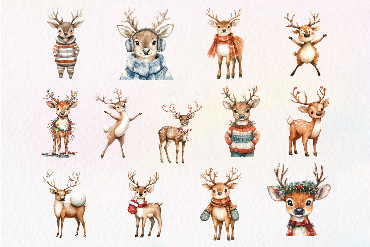 Quirky Christmas Reindeer Clipart, an Illustration by Dream Creation (Photo 4 of 4)