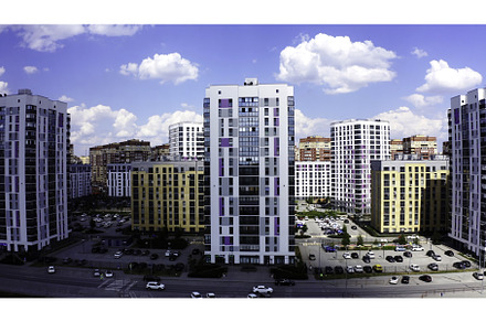 Aerial view of a modern city street, an Architecture Photo by Media Whale Stock