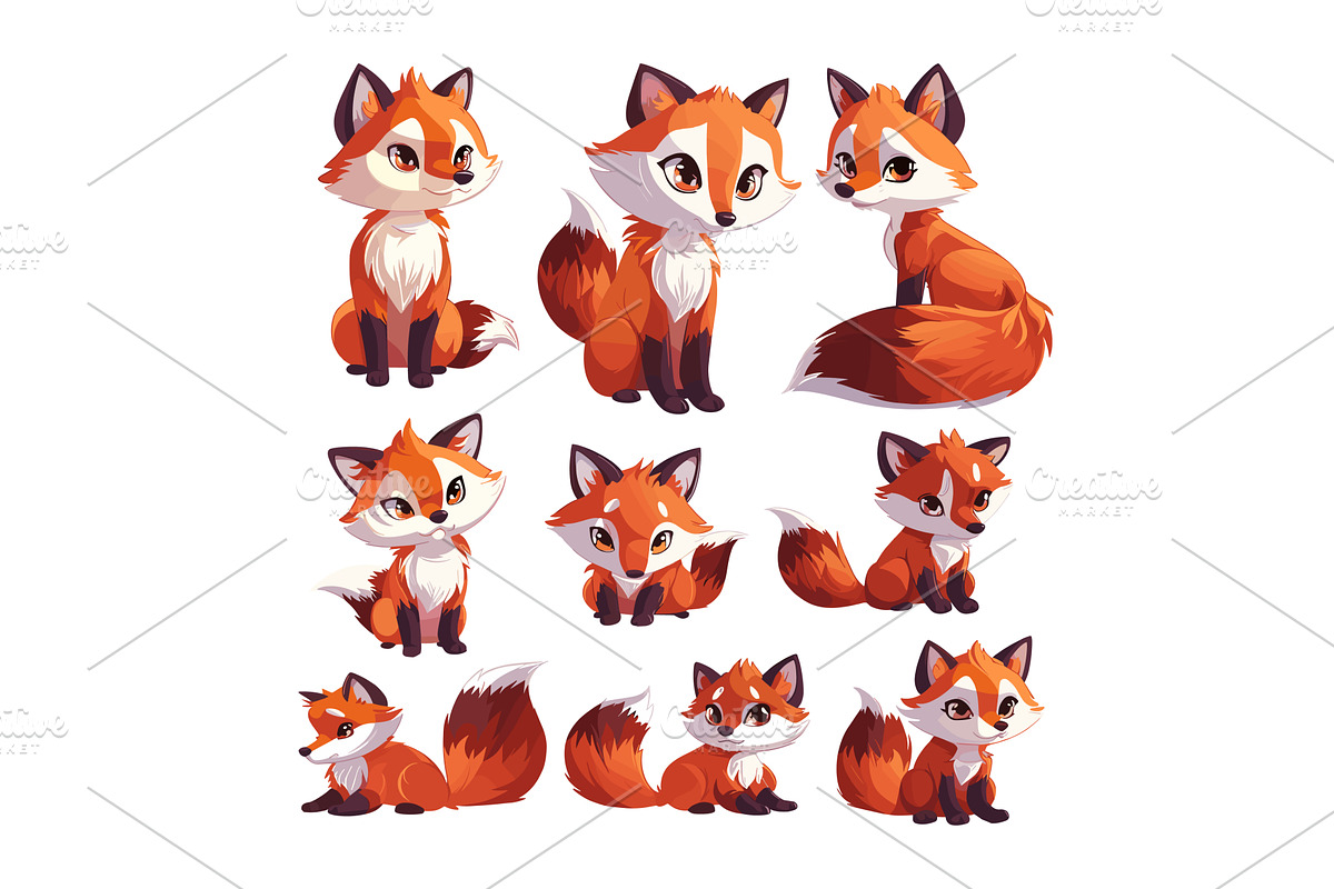 Fox cartoon vector set. Forest, an Animal Illustration by Onyx