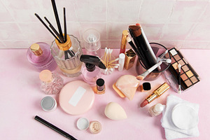 Beauty products and makeup tools promoting cosmetics routine, a Beauty & Fashion Photo by Olena Rudo