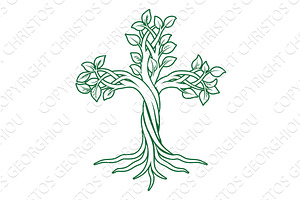 Christian Cross Tree of Life Icon, an Illustration by Christos Georghiou