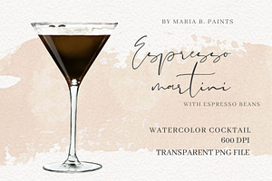 Espresso Martini Watercolor Cocktail, a Food Illustration by Maria B. Paints
