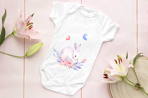 Baby Onsie Mockup - Pink Wood