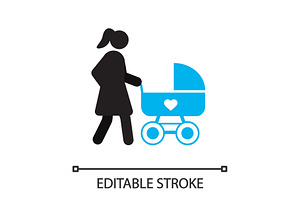 Mother With Baby Carriage Silhouette Icon