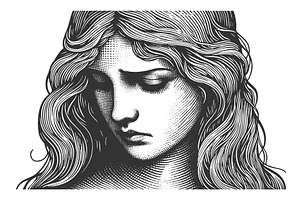 Melancholy woman engraving vector, a Person Illustration by AlexArt