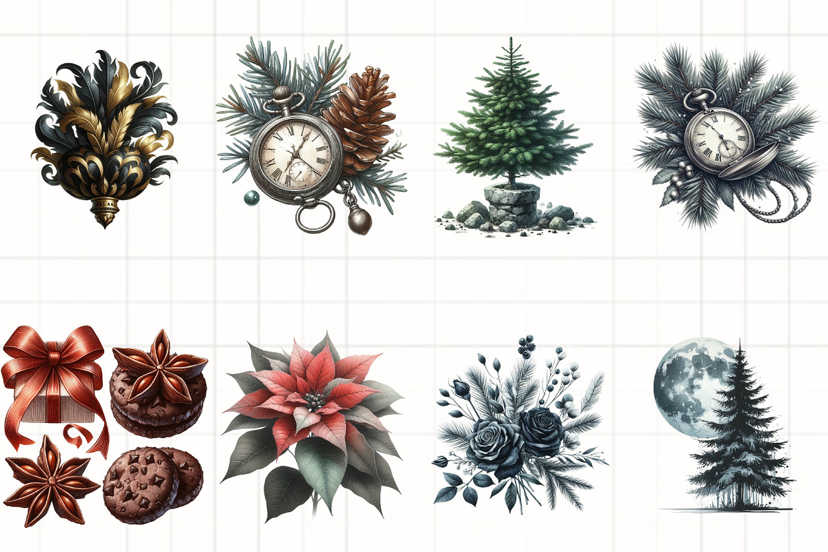 Watercolor Moody Christmas Clipart, an Illustration by CrexoraLab (Photo 2 of 5)
