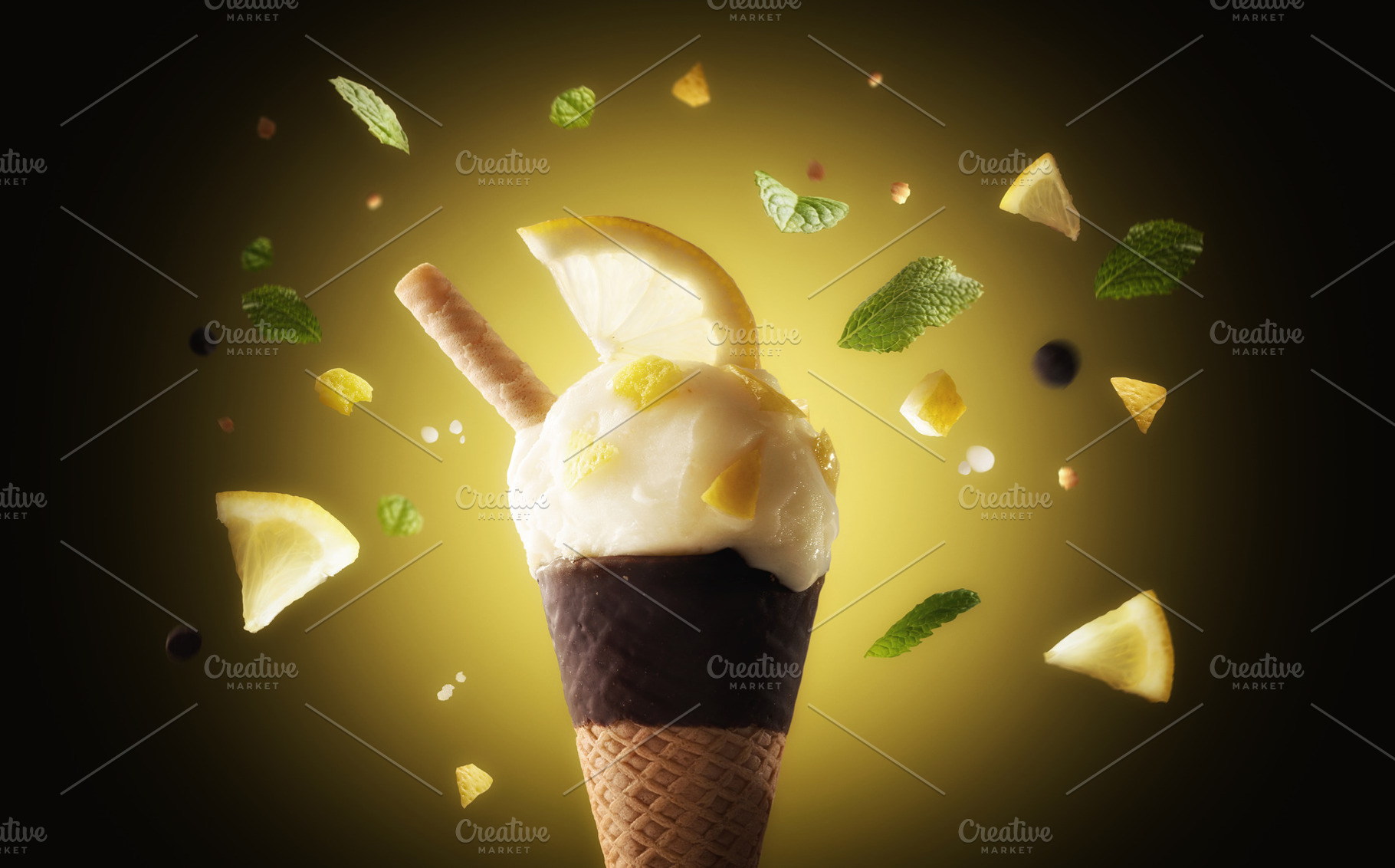 Lemon Ice Cream Cone with Citrus Splash, a Food & Drink Photo by Davizro's Market