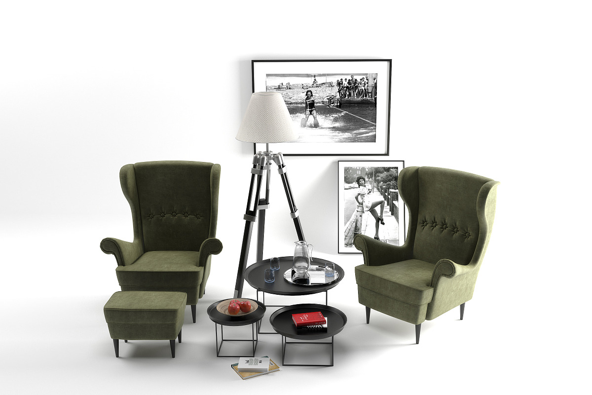 Strandmon wing chairs furniture set, a Furniture 3D Model by inDahouze (Photo 3 of 8)
