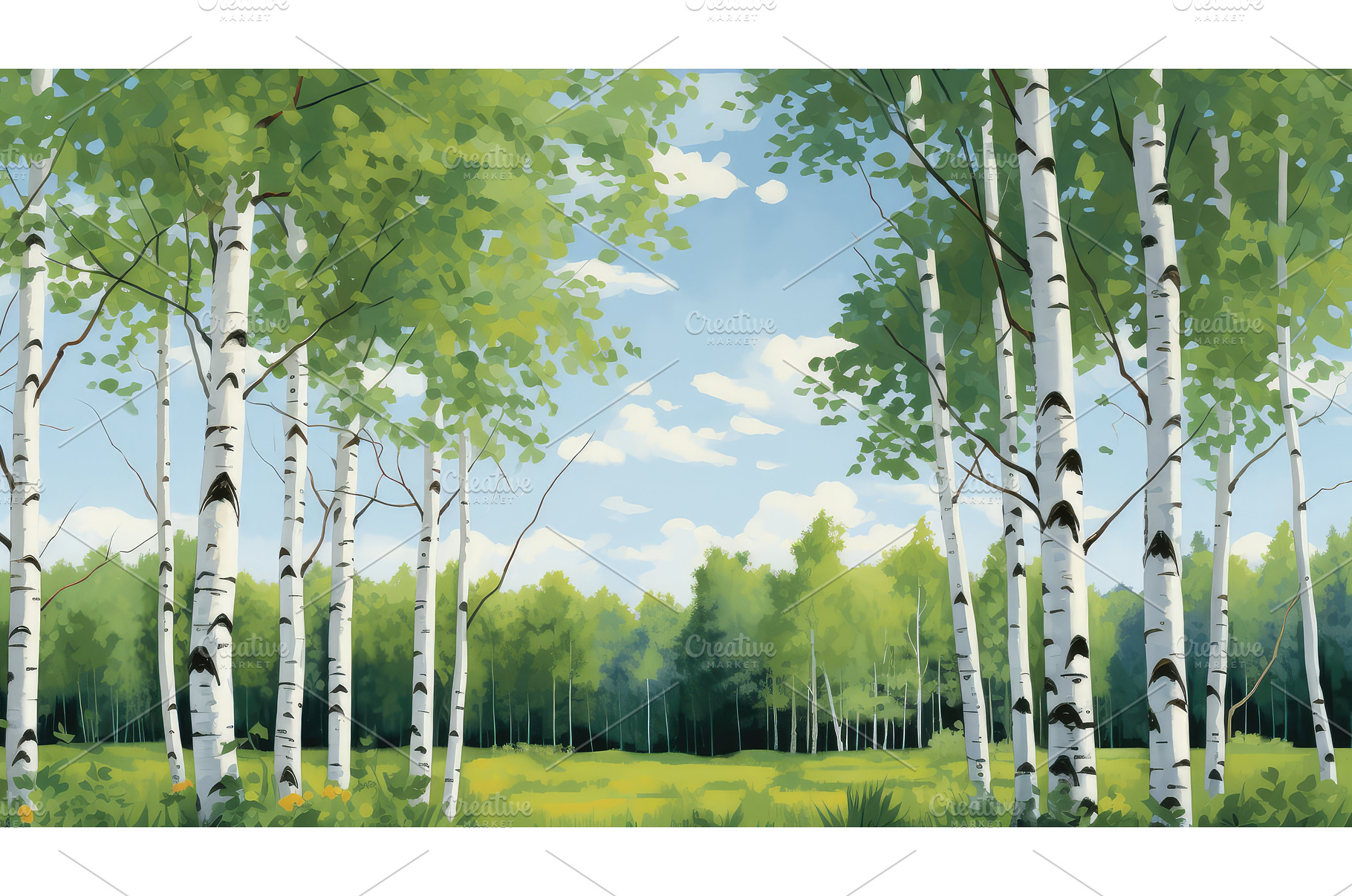 slender birch tree illustration ai, a Nature Photo by pikepicture