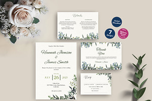 Greenery Wedding invite Set Canva