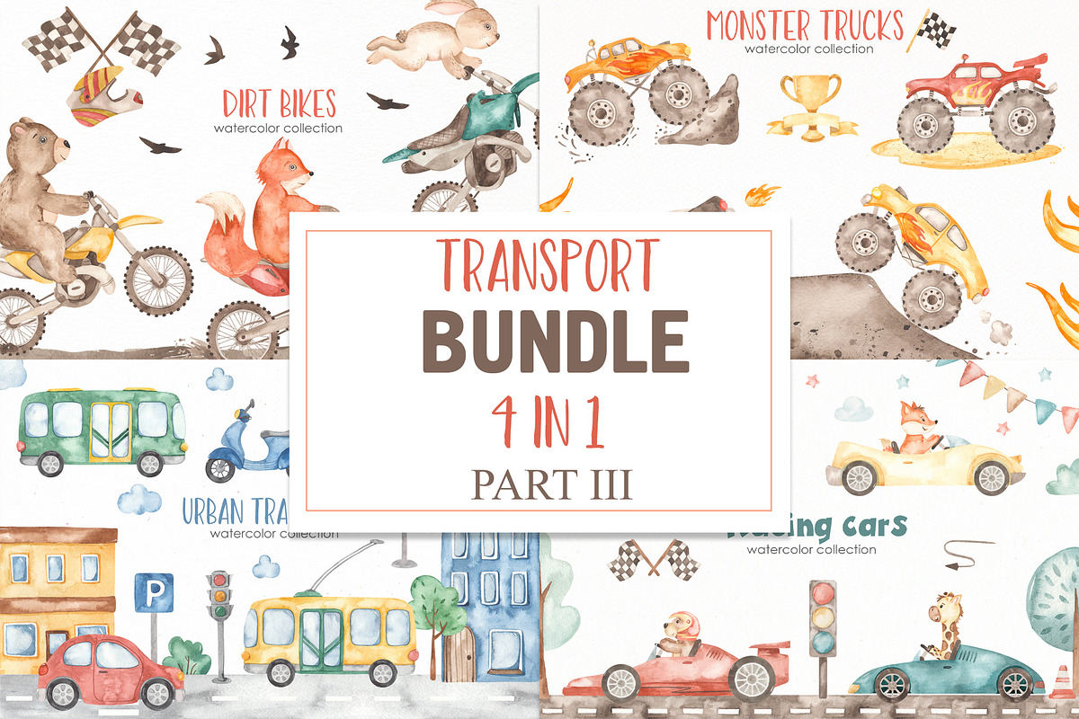 Transport bundle partIII watercolor, a Decorative Illustration by Marina Ermakova (Photo 1 of 29)