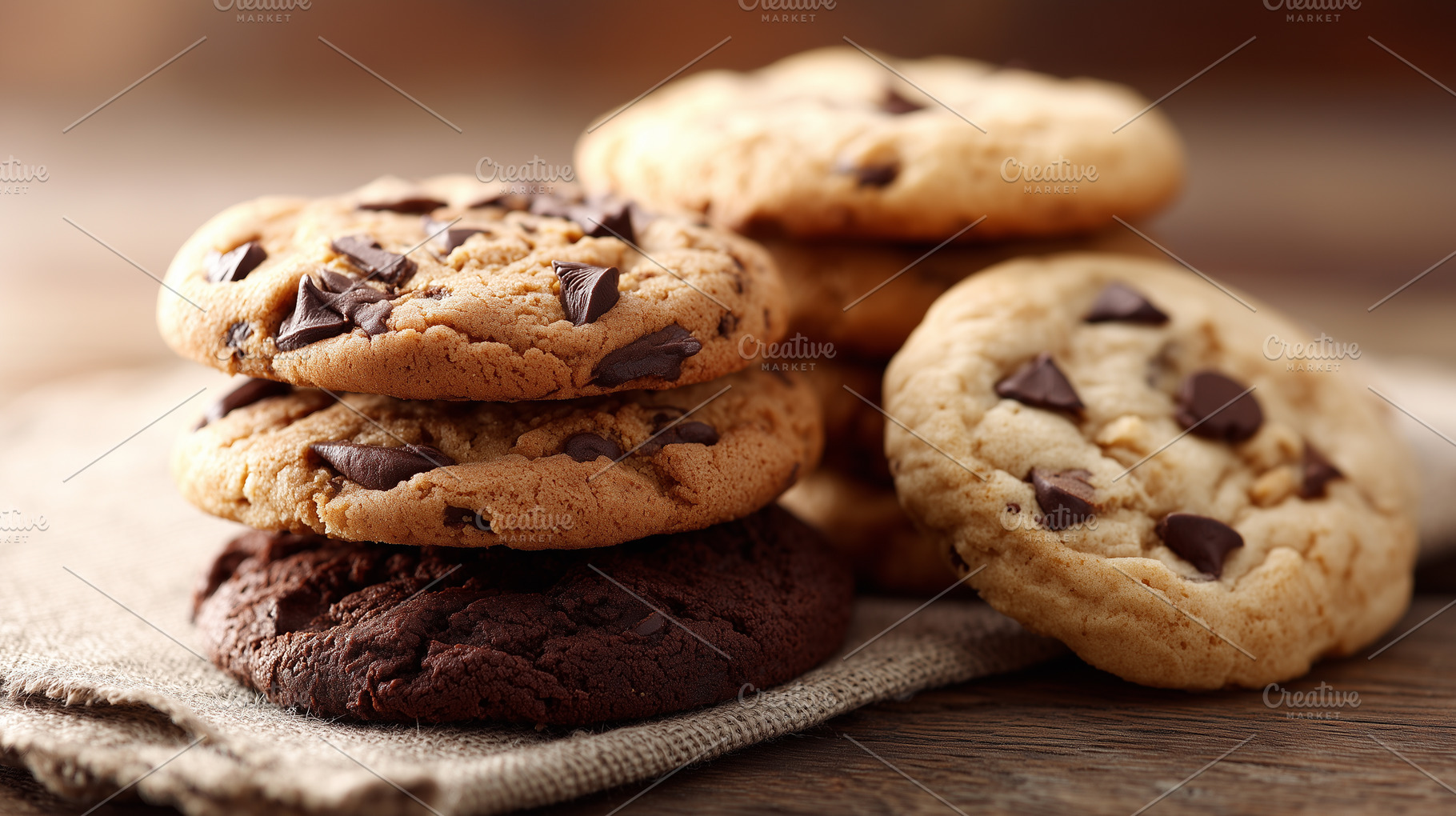Stack of homemade chocolate chip, a Food & Drink Photo by MistyDay