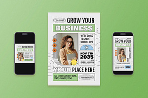 Green Grow Your Business Flyer Set, a Flyer Template by Aiyari Graphic