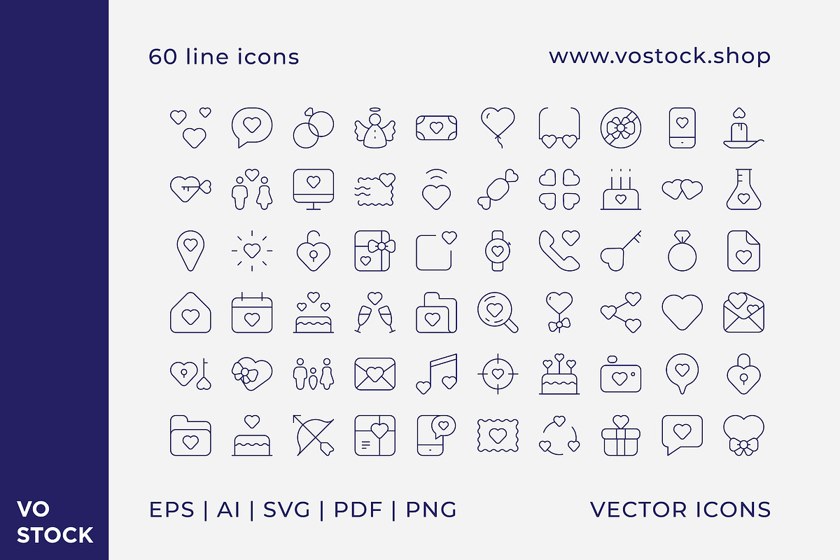 60 Valentines Day Icons, an Icon by vo.stock (Photo 2 of 6)