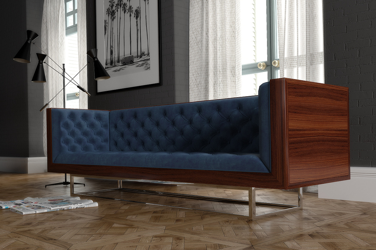 Milo Baughman velvet sofa, a Furniture 3D Model by inDahouze (Photo 1 of 7)