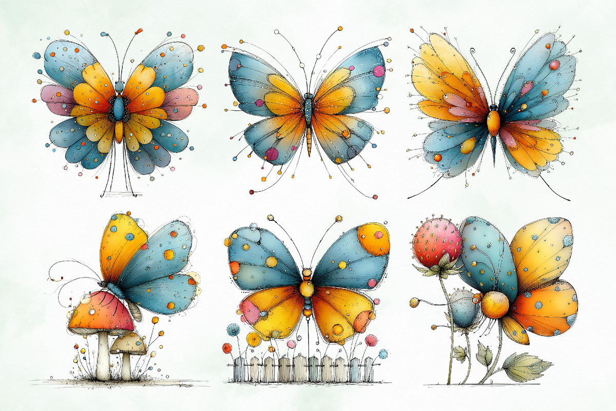 Whimsical Summer Butterfly Clipart, an Animal Illustration by Creative Art (Photo 3 of 8)