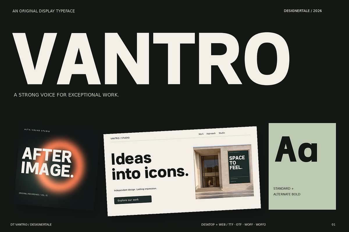 VANTRO — Sans Serif Display Font, a Sans Serif Font by Designertale (Photo 1 of 10)