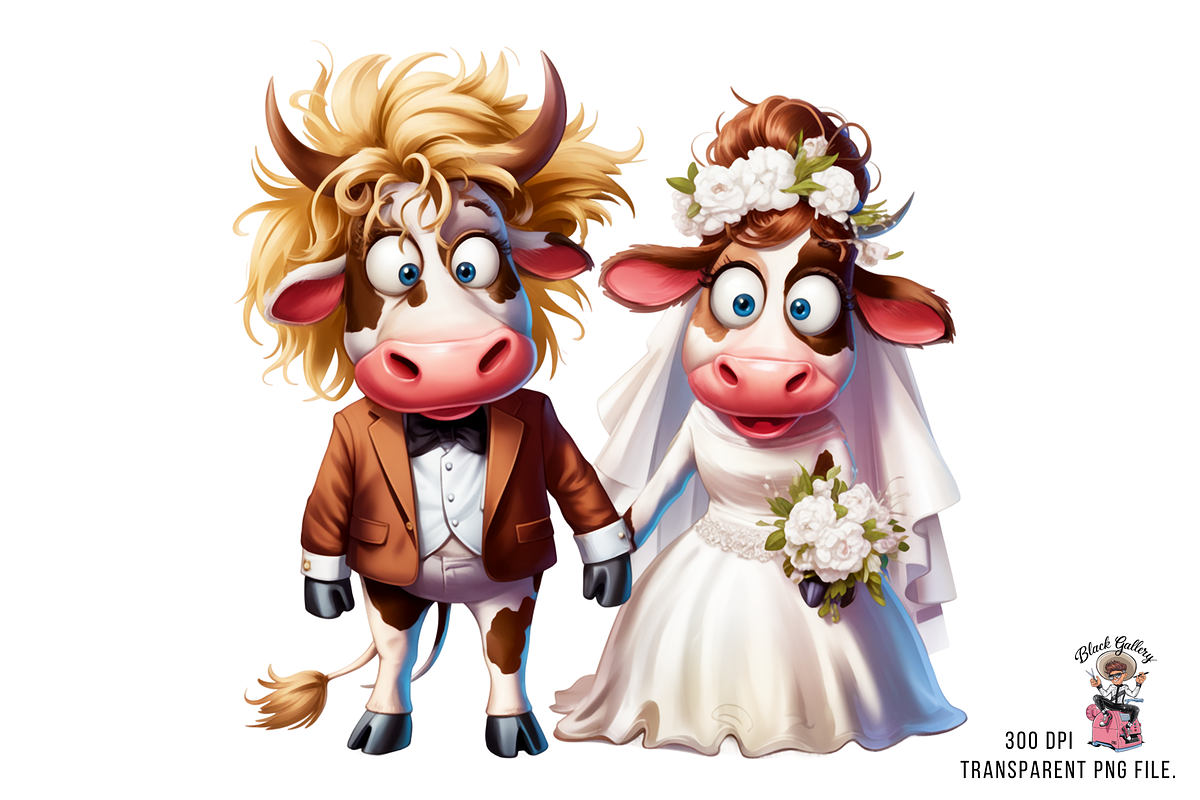 Cow Wedding Couple PNG Bundle, a Graphic by Clipart Bloom (Photo 8 of 15)
