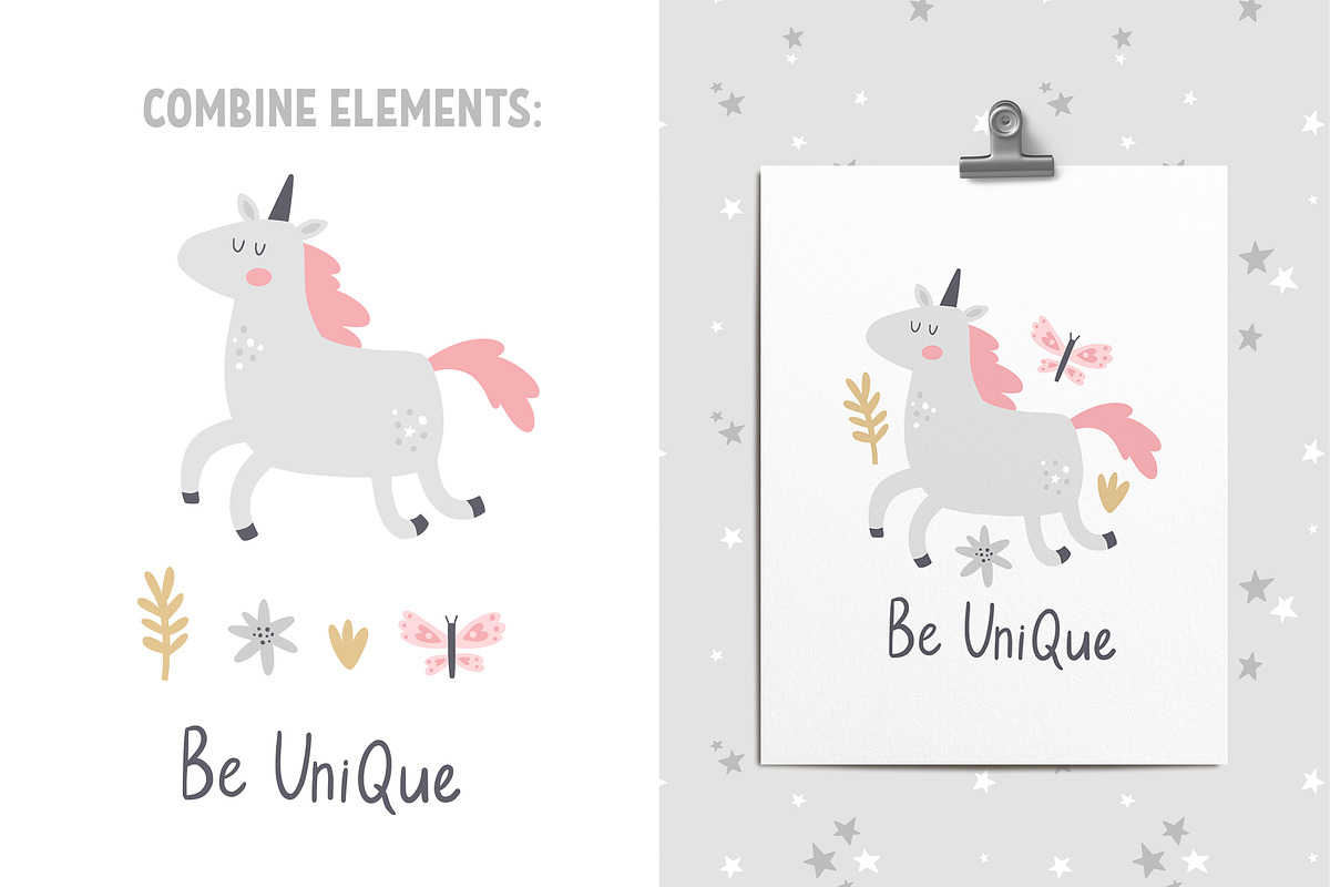Unicorns in the garden kids clipart, a Decorative Illustration by Leysan Shayak (Photo 7 of 14)