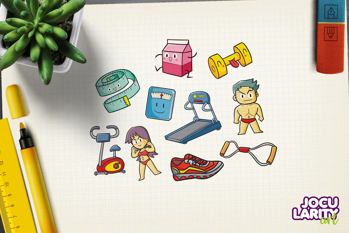 Let's Get Fit Cartoon Vector, a Healthcare Illustration by Jocularity Art (Photo 2 of 3)
