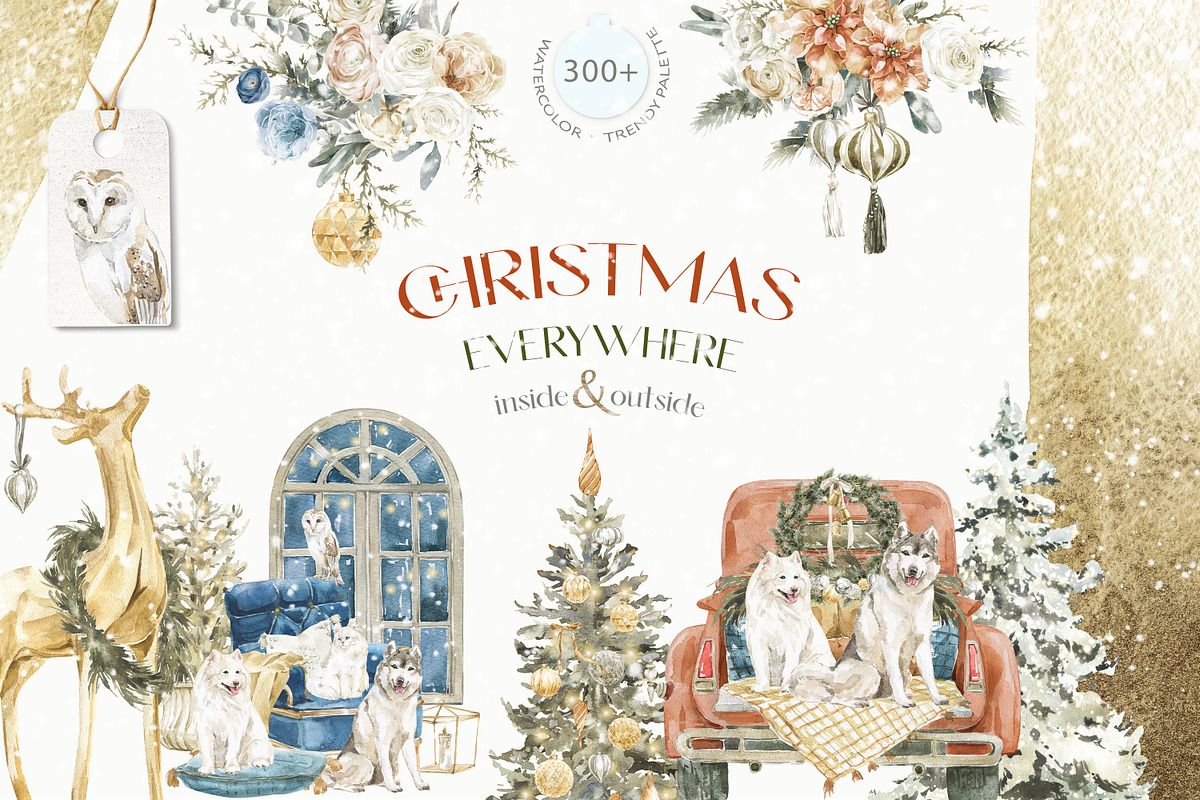Modern Christmas Watercolor, an Animal Illustration by Cat In Colour (Photo 1 of 14)