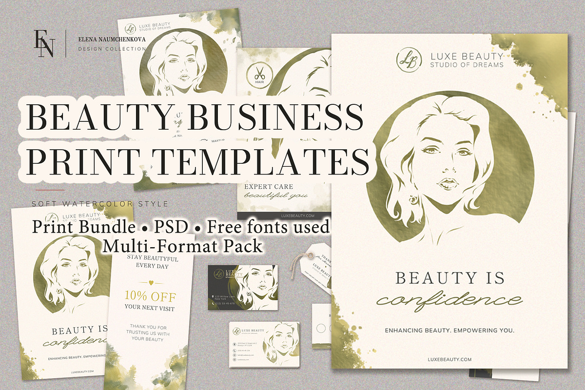 Olive Beauty Branding PSD Set, a Stationery Template by Elena Naumchenkova (Photo 1 of 3)