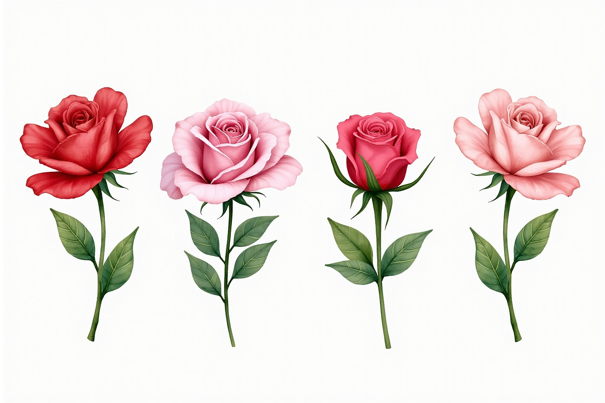 Romantic Watercolor Rose Clipart Set, an Illustration by hafijul (Photo 3 of 12)