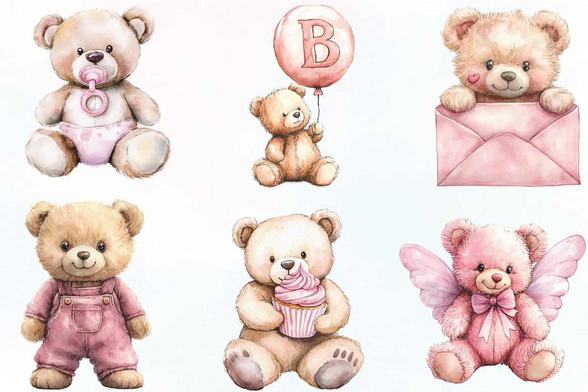 Pink Cute Blush Teddy Bear Clipart, an Illustration by CraftArtStudio (Photo 2 of 6)
