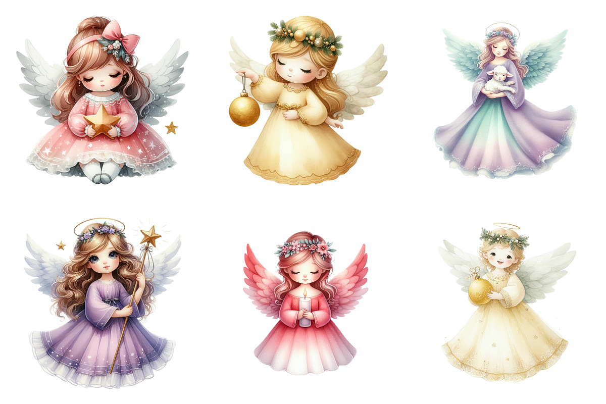 Christmas Angels Clipart Bundle, an Illustration by SinaCreation (Photo 3 of 7)
