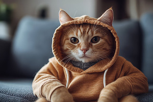 A stylish ginger cat, dressed in a c, an Animal Photo by Pixeness Studio