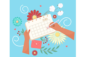 Woman Hands Hold Calendar Flat