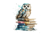 Watercolor Owl on Books Clipart Bund, an Object Graphic by Regulrcrative (Thumbnail 4 of 7)