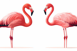 Two illustrated pink flamingos facing each other on white backgr, an Animal Photo by José Manuel Gelpi