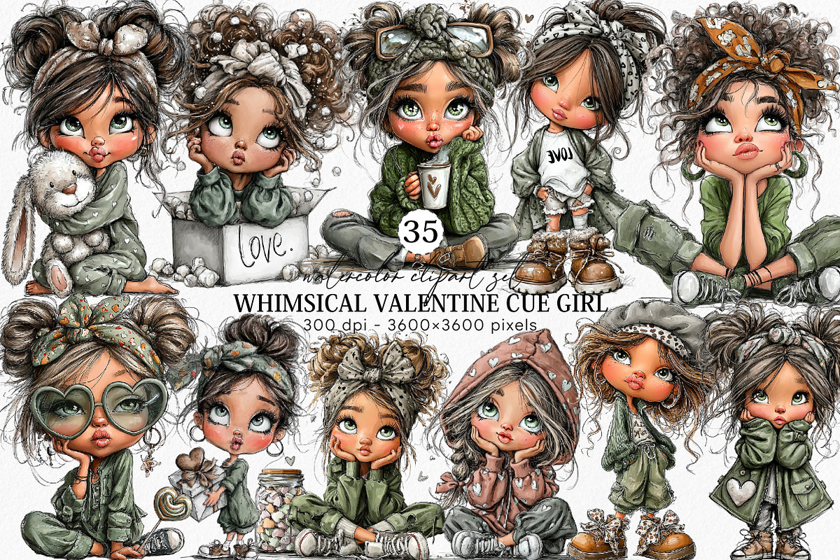 Whimsical Valentine Cue Girl Clipart, an Illustration by Canvas Craft (Photo 1 of 6)