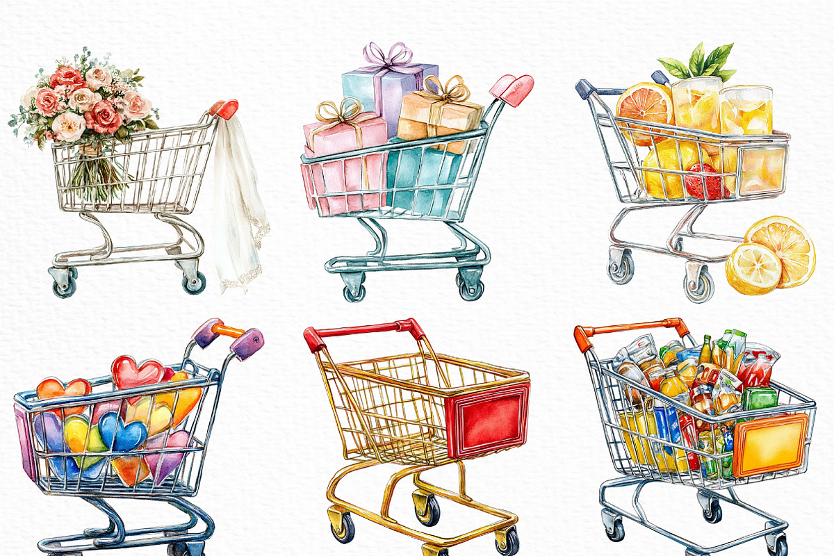 Watercolor Shopping Cart Clipart, an Illustration by Craft Nest (Photo 2 of 6)
