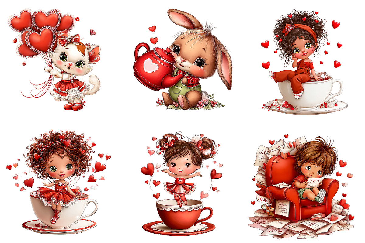 whimsical valentine clipart bundle, an Illustration by CreationArt (Photo 6 of 7)
